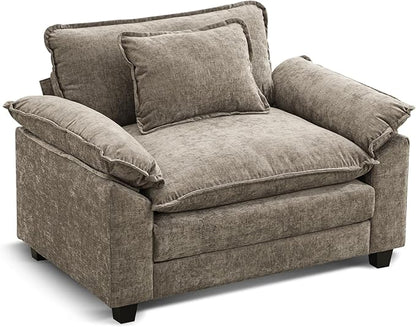 URRED Modular Sectional Sofa Comfy Cloud Couch, Modern Chenille Sofa Sleeper Deep Seat Couches with Ottoman/Pillows for Living Room (Khaki, 53'')