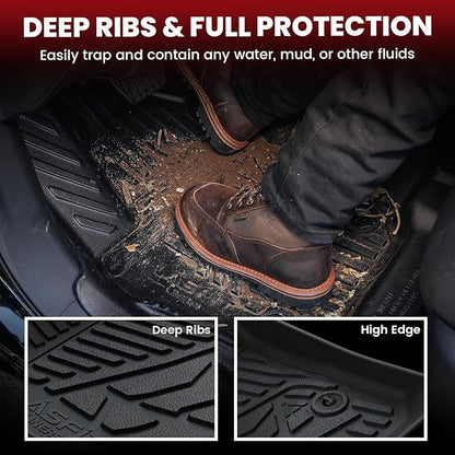 LASFIT Floor Mats 2014-2018 for Chevy Silverado/GMC Sierra 1500, 2015-2019 2500HD 3500HD (Crew Cab Only/Bench Seat Only) All Weather TPE Custom Fit Car Floor Liners, with Carpet Floor Only
