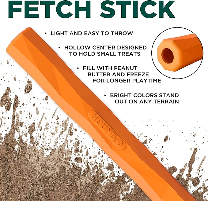Playology Hound2O Dog Toys | Fetch StickToy for Dogs, Orange | Durable Rubber Outdoor Toy - Easy to Clean and Made from Non Toxic Materials