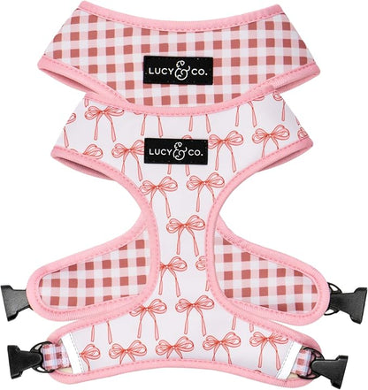 Lucy & Co. Reversible Dog Harness - Water-Repellent Neoprene, Dual-Print Design, Easy Swap Style, Adjustable Comfort Fit - Take a Bow Reversible Harness - Large