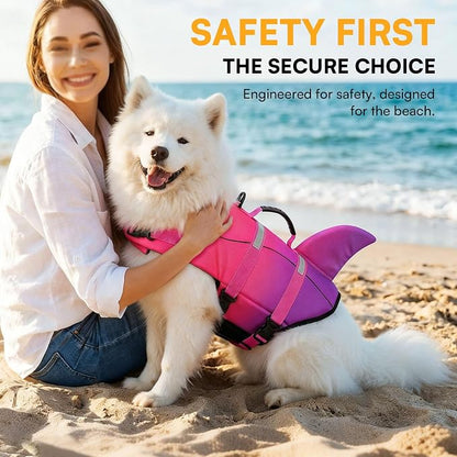 Dog Life Jacket High Flotation, Reflective Dog Life Vest for Swimming, Adjustable Dogs Life Preserver Rescue Handle Spring Summer Pool for Small, Medium, Large Dogs (Pink Purple,XL)