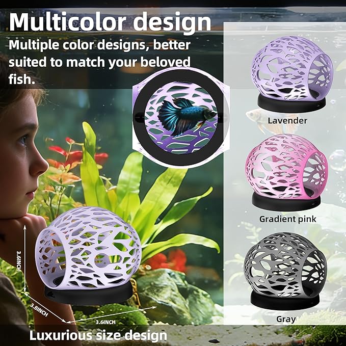Floating Betta Hideout Cave & Shrimp Cave | Aquarium Floating Betta Skin | Shrimp Feeder | Multi-Function Resting Hideout Hammock & Small Fish Feeding Ring | Aquarium Decor Accessory (Purple