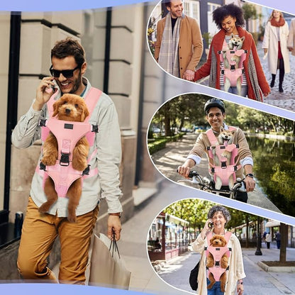 YUDODO Front Pet Carrier Backpack for Small Dog, Legs Out Dog Chest Carrier | Safety Belt, Ergonomic Support, Hands Free, Durable & Comfortable, For Walking Hiking Cycling, Pink, S