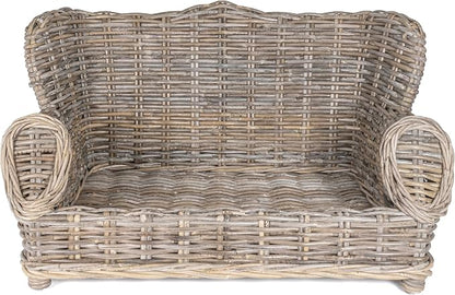 DBD1004A Classic 27.5" x 18" Mediterranean Handwoven Rattan Dog Daybed with Machine-Washable Cushion, Kubu Gray