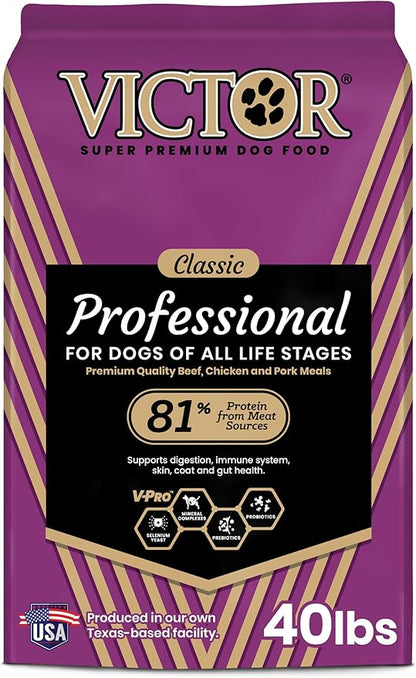 VICTOR Super Premium Dog Food – Professional Dry Dog Food – Super Premium Kibble with 26% Protein – Gluten-Free with Beef, Chicken & Pork Meals – for High Energy and Active Dogs & Puppies, 40lbs