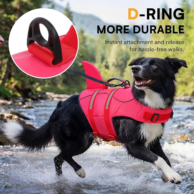 Dog Life Jacket High Flotation, Reflective Dog Life Vest for Swimming, Adjustable Dogs Life Preserver Rescue Handle Spring Summer Pool for Small, Medium, Large Dogs (Rosepink,S)