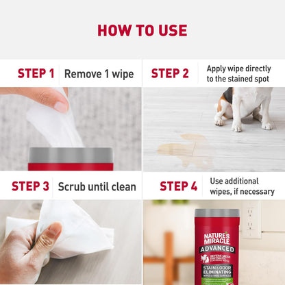 Nature’s Miracle Advanced Stain And Odor Eliminating Wipes for Hard Surfaces, 30 Count, Enzymatic Formula Eliminates Tough Pet Messes