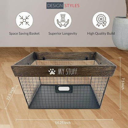 Rae Dunn Decorative Pet Toy Storage Basket - Durable Cat and Dog Toy Basket Perfect for Organizing Chew Toys - Sturdy Metal Baskets for Storage of Pet Blankets & Leashes
