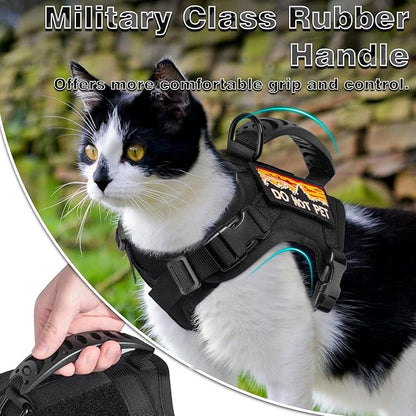 Tactical Cat Harness and Leash for Walking Esacpe Proof,Adjustable Soft Mesh Large Cat Vest with Rubber Handle Easy to Control,Molle Patches