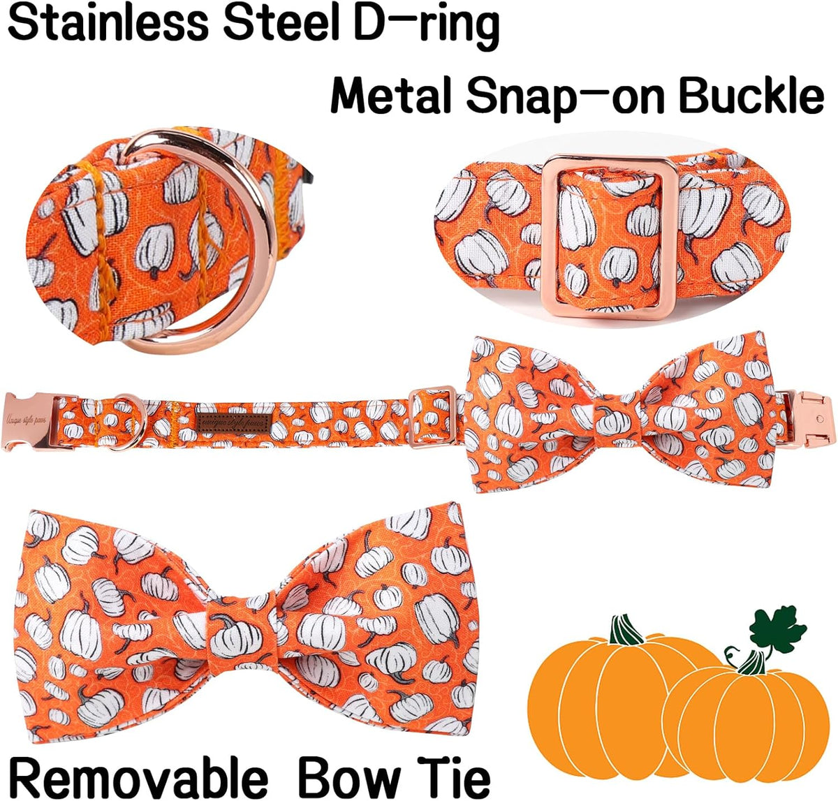 Unique Style Paws Halloween Day Dog Collar with Bow Line Pumpkin Cotton Dog Collars for Small Medium Large Dogs