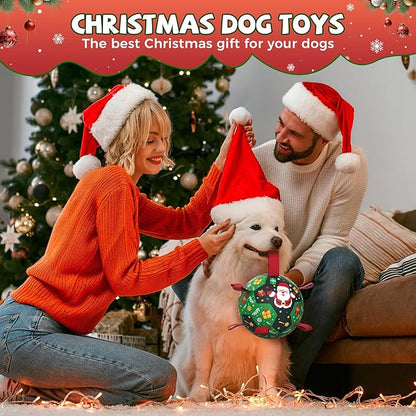 QDAN Christmas Dog Toys: Soccer Ball with Straps for Outdoor Play, Tug of War- Dog Birthday Gift, 8 Inch Balls for Medium & Large Dogs