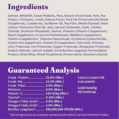 Halo Holistic Indoor Cat Food Dry, Grain Free Wild-caught Salmon & Whitefish Recipe for healthy weight support, Complete Digestive Health, Dry Cat Food Bag, Adult Formula, 6-lb Bag