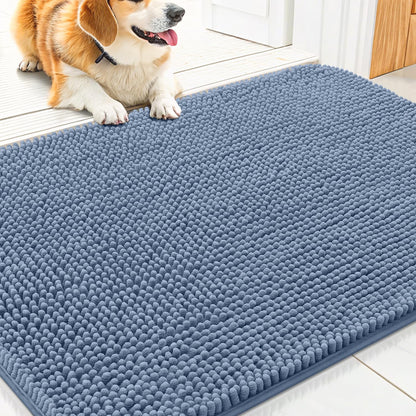Smiry Dog Door Mat for Muddy Paws 30x20, Absorbs Moisture and Dirt Doormat, Non-Slip Washable Quick Dry Chenille Front Door Mat Indoor Entrance, Entryway Carpet for Inside Floor, Airy Blue