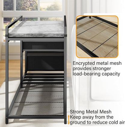 kepptory Pet Bunk Bed with Stairs and Storage, Dog Beds Attachment to Human Bed, Bedside Dogs Cot for Small, Medium Cats & Dogs, Pet Window Perch (Grey)