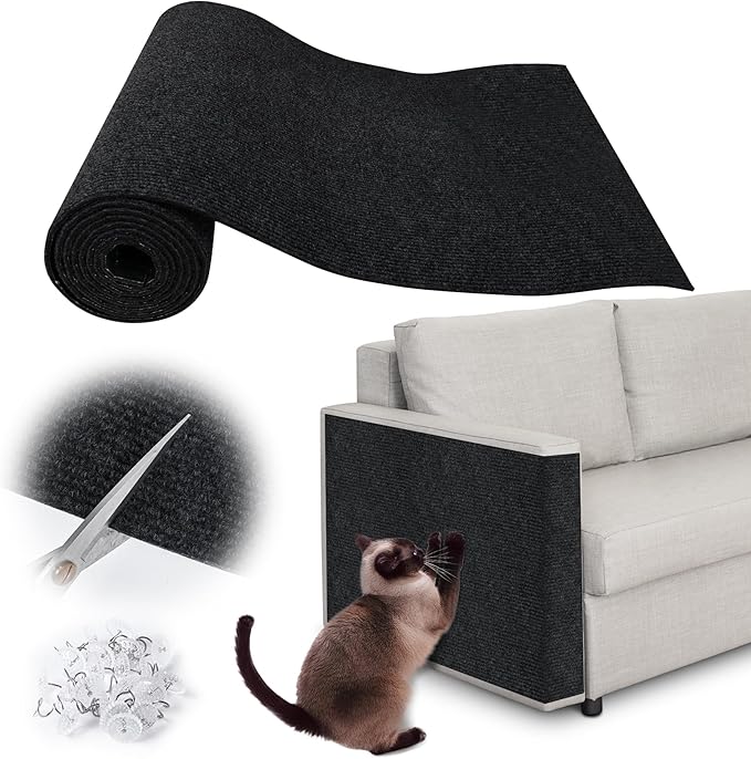 Cat Scratch Furniture Protector - 40" x 17" Trimmable Self-Adhesive Cats Claws Scratch Pads, DIY Cat Climbing Couch Protector for Scratch Post Cat Tree Replacement Indoor (Black)