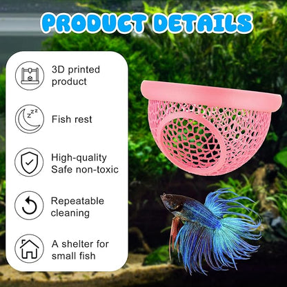 Pink Floating Betta Hide & Shrimp Cave – 3D Printed Aquarium Hammock, Feeding Ring & Resting Spot for Betta Fish, Shrimp & Small Fish (Eco-Safe PLA)