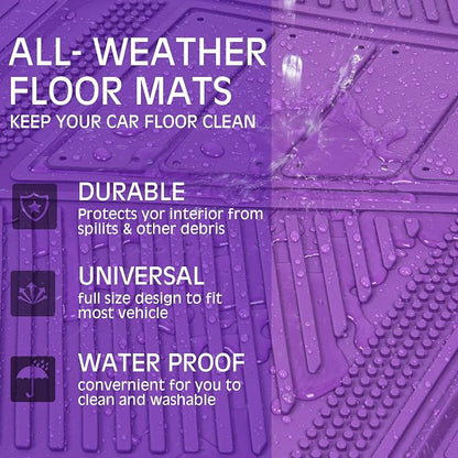 CAR PASS Heavy Duty Rubber Floor Mats Gray Car Mats Full Set with Trunk Cargo Liner - Universal Waterproof Floor Mats for Car SUV Truck, Durable All Weather Automotive Liner Mats (All Purple)