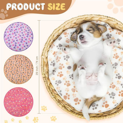 Tatuo 4 Pack Fleece Dog Blankets for Puppy Cats Multi-Size Sleep Mat for Pet Guinea Pig Soft Washable Warm Crate Bed Puppy Teething Toys Print Pattern Blanket Indoor(Mixed Color,Diameter 29 Inch,Paw)