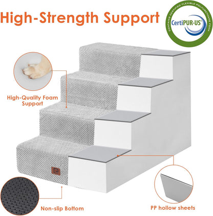 EHEYCIGA Dog Stairs for Bed 20" H, 4-Step Extra Wide Dog Steps for High Bed, Pet Steps for Small Dogs and Cats, Non-Slip Balanced Pet Ramp Indoor, Light Grey
