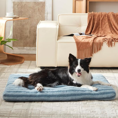 FURTIME Washable XL Dog Bed for Extra Large Dogs, Deluxe Dog Crate Beds | Comfy Fluffy Kennel Pad Anti-Slip Pet Sleeping Mat, Machine Washable Dogs Pillow, 40"x27"x3.5", Blue