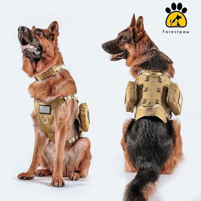 Forestpaw Tactical Dog Harness Tactical Dog Collar with Bungee Leash Set,No Pull Military Dog Harness for Walking Training,Adjustable for Medium Dogs,Khaki,Chest 17-25"