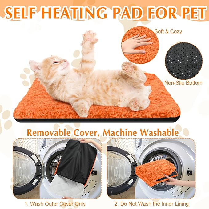 4 Pack Self Warming Cat Pads Self Heating Cat Mat Washable Homeless Dogs Thermal Pads Kennel Pad Reflects Body Heat Warm Crate Bed Mat for Indoor Outdoor Pet(Orange,16 x 20 Inch)