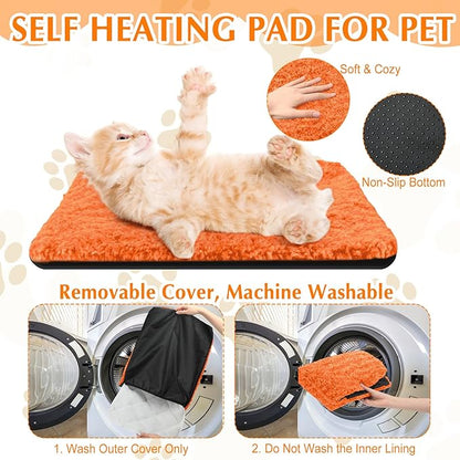 4 Pack Self Warming Cat Pads Self Heating Cat Mat Washable Homeless Dogs Thermal Pads Kennel Pad Reflects Body Heat Warm Crate Bed Mat for Indoor Outdoor Pet(Orange,16 x 20 Inch)