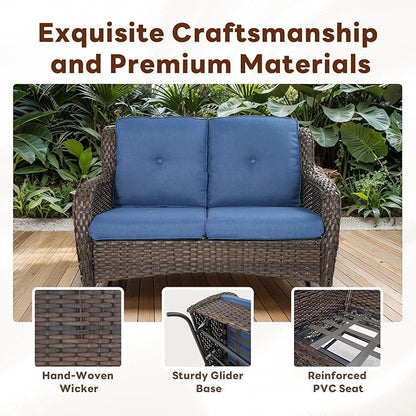 Belord 4 Piece Patio Furniture Set - Outdoor Glider Bench with Swivel Rocker Chairs and Coffee Table, High Back Small Outdoor Conversation Furniture Sets for Deck Sunroom Balcony Backyard