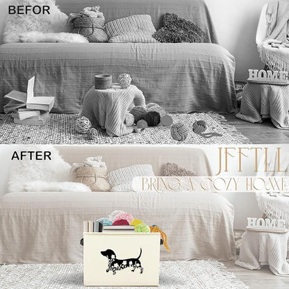 Black Floral Dachshund Dog Toy Basket, Dachshund Home Decor, Weiner Dog Gifts for Women Men Collapsible Pet Dogs Toy Storage Bin Box Basket Organizer, Pet Supplies for Dogs