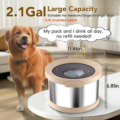 UPSKY 8L Dog Water Bowl No Spill Stainless Steel for Slow Drinking Beige | Large Capacity, Spill-proof, Non-slip Design, Durable, For Large Dogs, Messy Drinkers & Multi-pet Homes, Outdoor / Indoor