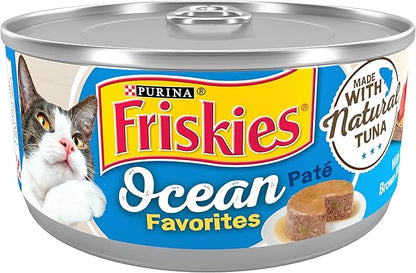 Purina Friskies Wet Cat Food Pate Ocean Favorites With Natural Tuna, Brown Rice and Peas - (Pack of 24) 5.5 oz. Cans