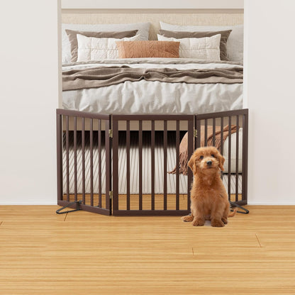 Brown 18-55" Wide Dog Gate, Bamboo Freestanding Pet Gates for Dogs, Puppy Fence