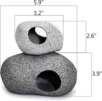 JIH Aquarium Decorations Rock, Ceramic Shelters - Shrimp Habitat, Breeding Tube, Hiding cave, Stackable Fish Tank Decor Cave for Hiding, Betta Fish (J603+J001)