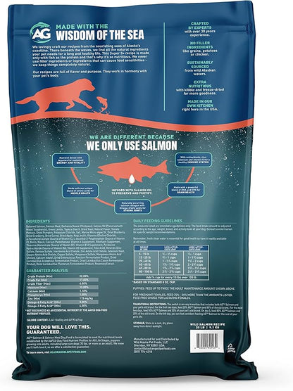 SUPER3+ (Salmon Freeze Dried Raw Salmon Fish Oil) Dry Dog Food | Puppy & Adult | Small & Large Breed | High-Protein | Grain-Free | All-Natural Nutrition | 20-lbs