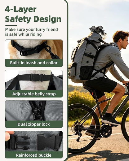 Breathable Dog Hiking Backpack Carrier for Large Dogs, Grey | 4-Layer Protection, Adjustable Dog Backpack with Storage Pockets, Reflective Strips, 3D Ergonomic Support, Under 50 lb