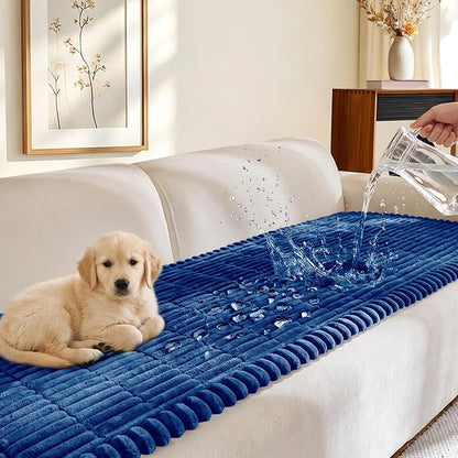 FUANGUI Waterproof Couch Cover Sofa Cover for Dogs and Pets Sofa Protector | Non-Slip Washable Fuzzy Soft Cat Bed Sofa Slipcover for 2-3 Cushion Couch Sofa Pet Friendly, Navy Blue, 27.6" x 94.5", 1 pcs