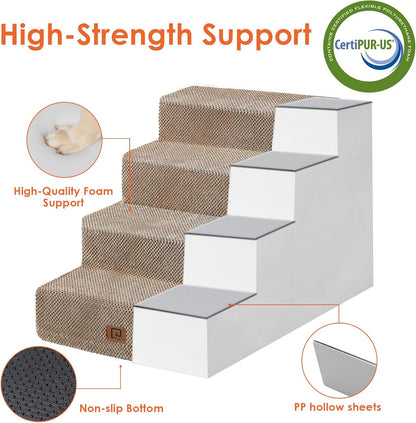 EHEYCIGA Dog Stairs for Bed 20" H, 4-Step Extra Wide Dog Steps for High Bed, Pet Steps for Small Dogs and Cats, Non-Slip Balanced Pet Ramp Indoor, Camel