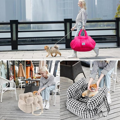 Dog Car Seat for Small Dogs, Portable Puppy Car Seat of Easy Installation, Fashionable Pet Carrier Bag with Large Pockets, Machine Washable Dog Booster Seat (Red)