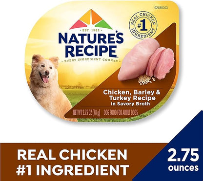 Nature’s Recipe Chicken, Barley & Turkey Recipe in Savory Broth Wet Dog Food, 2.75 oz. Cup, 12 Count