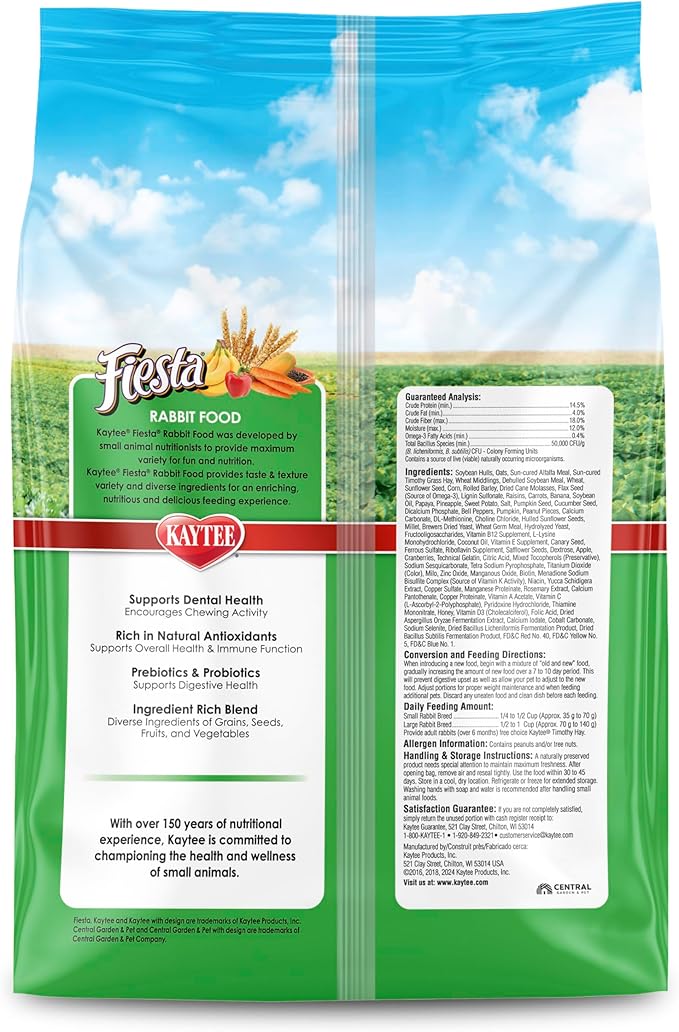Kaytee Fiesta Rabbit Food, Nutritious and Fun Blend, Supports Dental Health and Digestion, 6.5 pounds