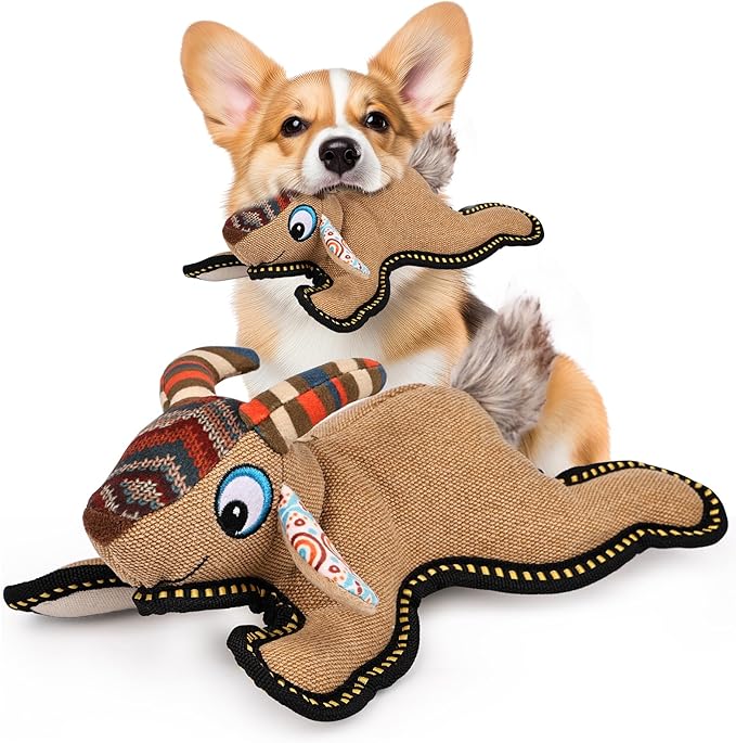 Tough Durable Squeaky Dog Toys for Aggressive chewers Interactive to Keep Them Busy, Funny Plush Dogs Toy for Small Medium Large Chewer Cute Birthday Gift (Antelope)
