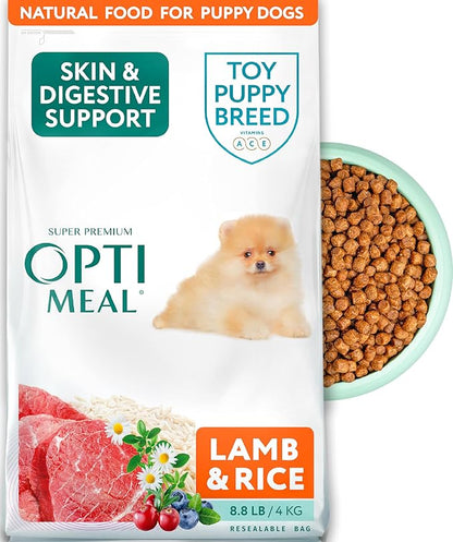 Optimeal Puppy Toy Breed Dog Food - Premium Dry Recipe for Small and Toy Breed Puppies - Skin and Digestive Support (8.8 lbs, Lamb & Rice)