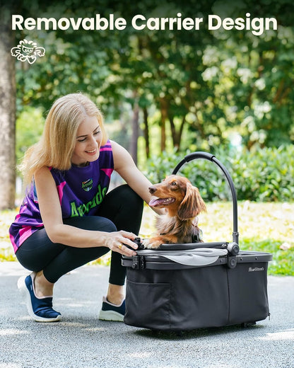Pet Stroller for Small Dogs and Cats, One-Click Foldable Dog Stroller with Detachable Carrier & 3 Safety Tethers, Holds up to 33 lbs, Storage Basket & Cup Holder, Breathable Mesh, Black