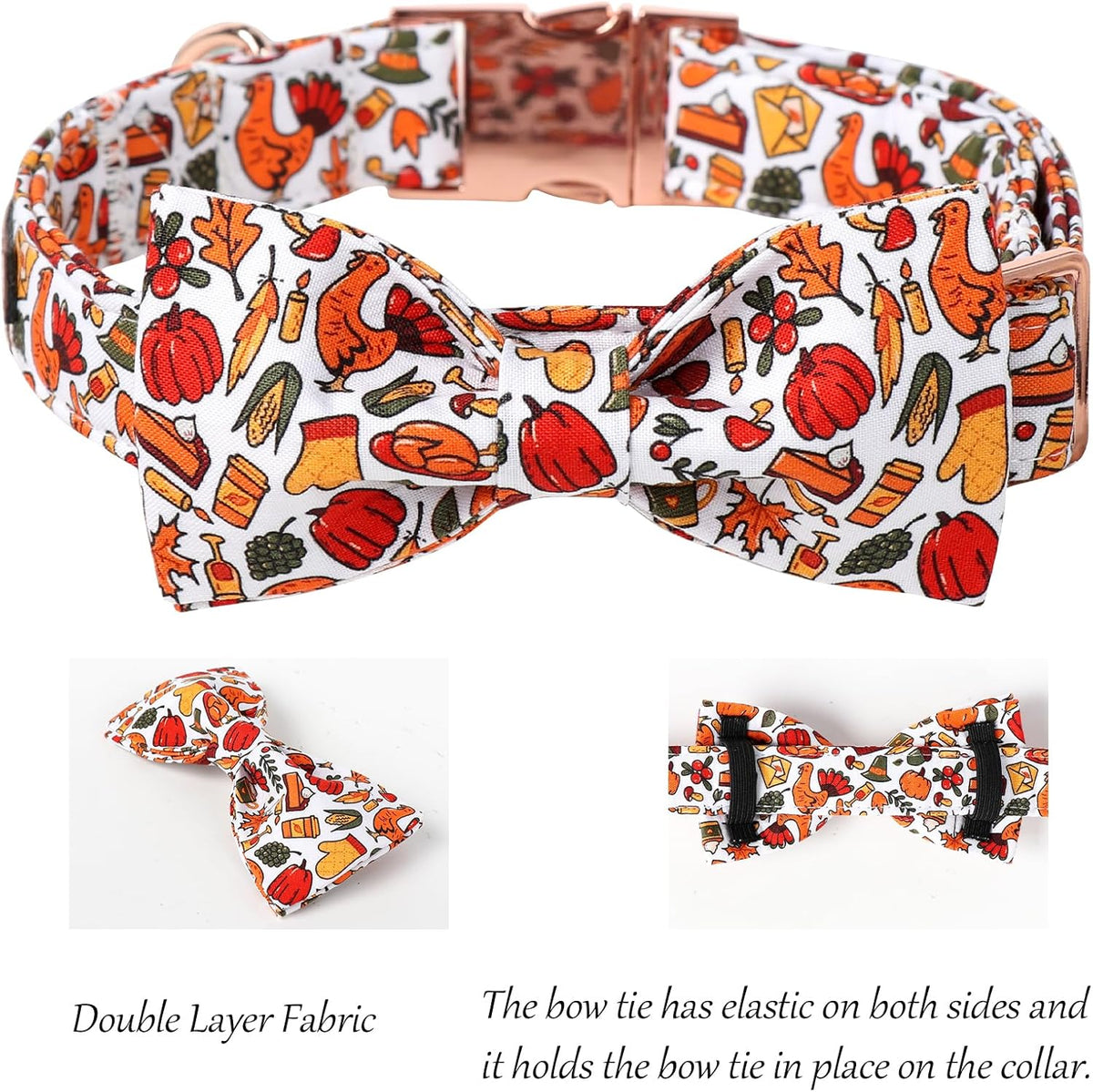 Lionet Paws Thanksgiving Dog Collar, Cute Fall Dog Collar for Medium Dogs, Adjustable Cotton Pet Collars for Small Medium Dogs