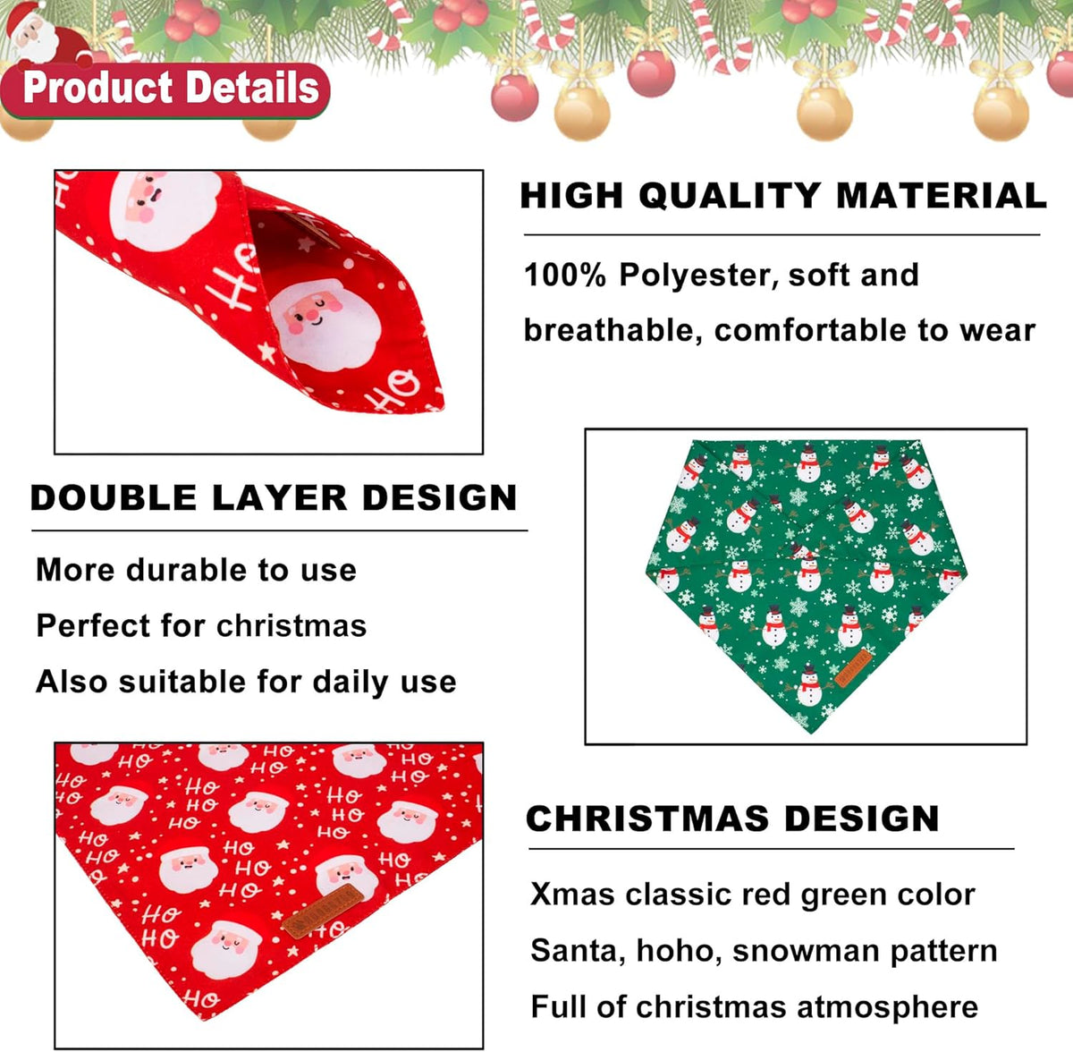 ADOGGYGO Christmas Dog Bandanas, Snowman Santa Xmas Pet Scarf, Multi Size Offered, Red Green Christmas Bandana for Small Dogs Pets (Small)