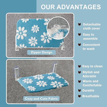 Cat Window Perch, Foldable Cat Window Hammock with Cute 3D Textured Flower Cover, Breathable Mesh Cover and Strong Suction Cups, Cordless Window Seat Bed for Indoor Cats (Blue, Medium)