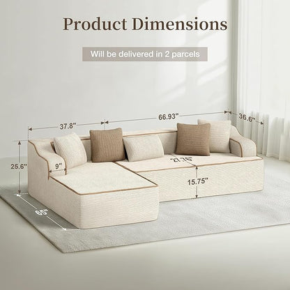 SUNSHINE VALLEY Cloud Sectional Couch for Living Room, 104'' L-Shaped Modular Sofa with Chaise, Modern Corduroy Boneless Couch with Deep Seat, No Assembly Required, Beige