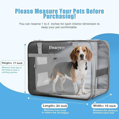 Extra Large Cat Carrier for 2 Cats with Wheels, 24" X 15" X 17" Dual-Compartment Cat Car Travel Carrier, Breathable Rolling Dog Carriers for Small Dogs with Zipper Locks, Light Gray