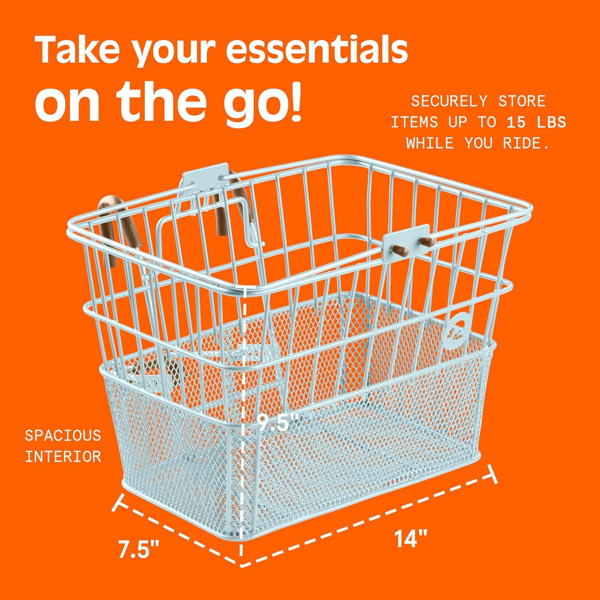 Retrospec Apollo Detachable Front Bike Basket Steel Half-Mesh with Integrated Detachable Hooks and Built-In Handle, Easy Assembly and Portability for Bicycles