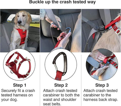 Kurgo Enhanced Strength Tru-Fit Smart Harness, Black, Extra Small | Crash Tested Car Harness for Dogs up to 75Lbs, Seatbelt Tether & Steel Carabiner, All-Steel Buckles, Padded Chest for Comfort